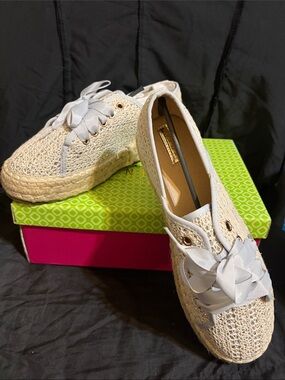 Women’s Crochet Espadrille Sneakers in Cream with Ribbon Laces